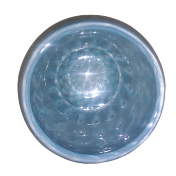 Blue Opalescent Controlled Bubble Glass Swirl Vase Peacock Eye Turquoise Vase - Picture 7 of 10